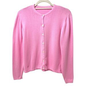 Vintage Lilly Pulitzer Pink Palm Tree Embroidered Button Cardigan Sweater Size S